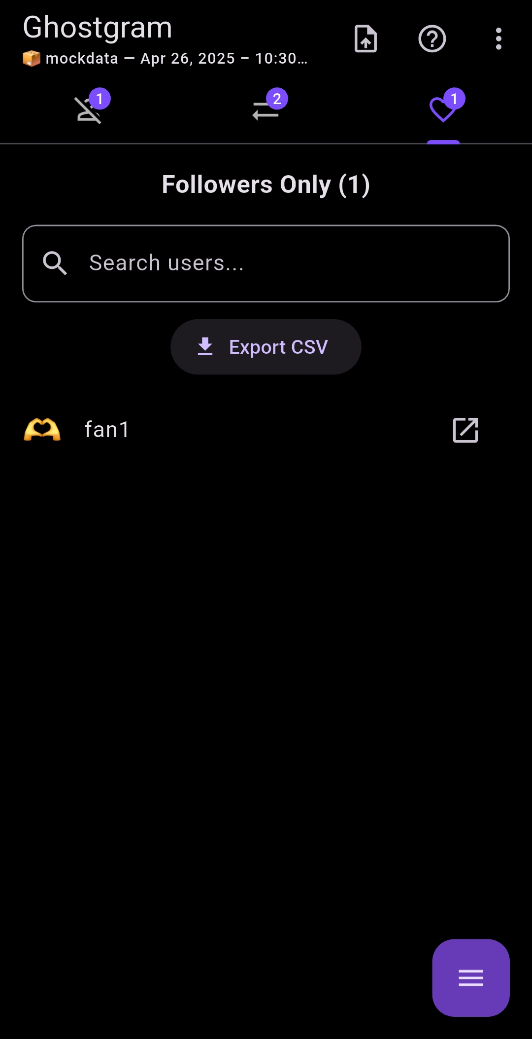 Ghostgram CSV export function